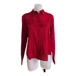 Patrick Gerard Womens Size 3 Ruffled Shirt Blouse Red 100% Cotton Long Sleeves